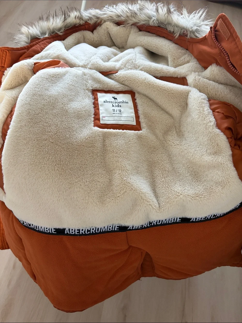 Abercrombie & Fitch Orange Hooded Faux-Fur Trim Puffer Jacket